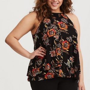 TORRID BLACK & ORANGE FLORAL DOUBLE LAYER TANK